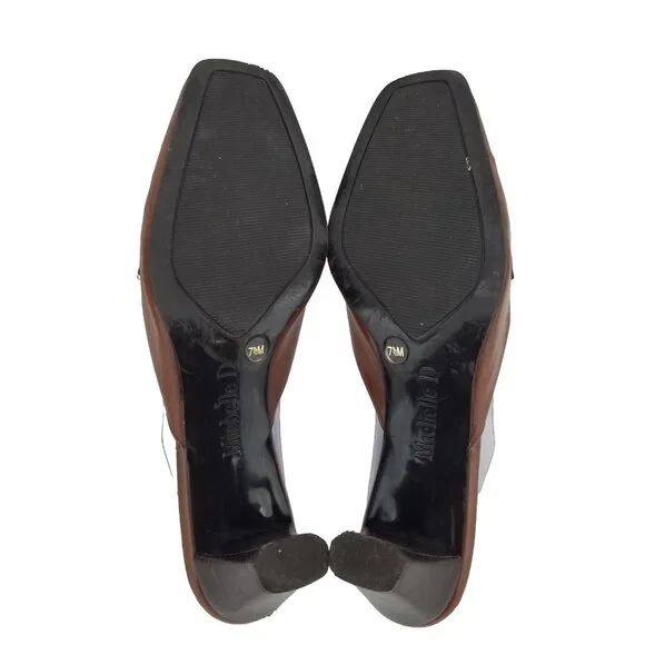 ✅Womens 7.5M Michelle D Brown Leather 3" Heeled Mules Slides D-Ring Strap Accent - Picture 3 of 13
